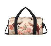 Flower Cranes Print Sport Duffel Bag with Shoes Compartment Overnight Weekender Bags Travel Gym Luggage Organizer for Women Men Kids Girls Boys