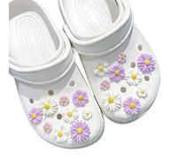 Flower Croc Charms,18PCS Cute Daisy Shoe Charms for Clogs Shoe Decoration Charm Accessories for Women (White and Purple)