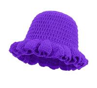 Flower Crochet Bucket Hat Handmade Foldable Beach Hat Floral Cap Trendy Warm Hollow Flower Knitted Bucket Hat Knit Cloche Bowler Hats (Purple, One Size)