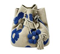 Flower Crochet Handbag Three-dimensional Floral Tassels Handbag, Purple, Consulte la descripción