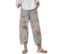 Flower Cropped Trousers for Women UK Sale, Casual Capri Pants Boho Retro Print Trousers Pedal Pushers, Three Quarter Length Pull On Pants Cut Off Smart Bottoms Comfortable Straight Loose Lounge Pant