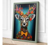 Flower-Crown Deer Maximalist Canvas Wall Art Print 24x16 Inch (61 x 41 cm)