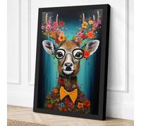 Flower-Crown Deer Maximalist Canvas Wall Art Print 36x24 Inch (91 x 61 cm)