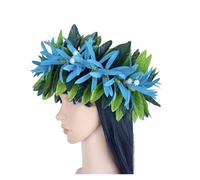 Flower Crown Flower Headband Leis Silk Expandable Maile Leaf Crown With Spider Lilies And Baby's Breath Hawaiian Tahitian Head Crown Lei for Party, Wedding Decorations(PEACOCK BLUE)