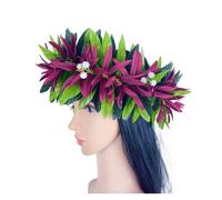 Flower Crown Flower Headband Leis Silk Expandable Maile Leaf Crown With Spider Lilies And Baby's Breath Hawaiian Tahitian Head Crown Lei for Party, Wedding Decorations(Plum)
