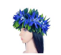 Flower Crown Flower Headband Leis Silk Expandable Maile Leaf Crown With Spider Lilies And Baby's Breath Hawaiian Tahitian Head Crown Lei for Party, Wedding Decorations(Blue)