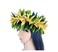 Flower Crown Flower Headband Leis Silk Expandable Maile Leaf Crown With Spider Lilies And Baby's Breath Hawaiian Tahitian Head Crown Lei for Party, Wedding Decorations(Yellow)