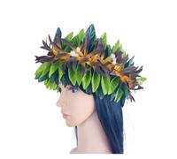 Flower Crown Flower Headband Leis Silk Expandable Maile Leaf Crown With Spider Lilies And Baby's Breath Hawaiian Tahitian Head Crown Lei for Party, Wedding Decorations(Brown)