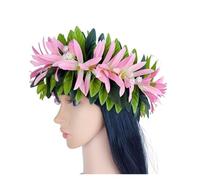 Flower Crown Flower Headband Leis Silk Expandable Maile Leaf Crown With Spider Lilies And Baby's Breath Hawaiian Tahitian Head Crown Lei for Party, Wedding Decorations(Pink)