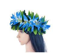 Flower Crown Flower Headband Leis Silk Expandable Maile Leaf Crown With Spider Lilies And Baby's Breath Hawaiian Tahitian Head Crown Lei for Party, Wedding Decorations(SKY BLUE)
