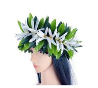 Flower Crown Flower Headband Leis Silk Expandable Maile Leaf Crown With Spider Lilies And Baby's Breath Hawaiian Tahitian Head Crown Lei for Party, Wedding Decorations(WHITE)