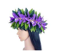 Flower Crown Flower Headband Leis Silk Expandable Maile Leaf Crown With Spider Lilies And Baby's Breath Hawaiian Tahitian Head Crown Lei for Party, Wedding Decorations(PURPLE)