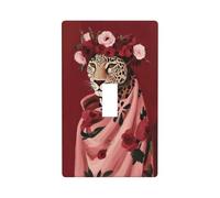 Flower Crown Leopard Wrapped in Floral Cloth Light Switch Cover Decorative Single Toggle 1 Gang Wall Plate for Kitchen Farmhouse Bedroom Bathroom Art Decor
