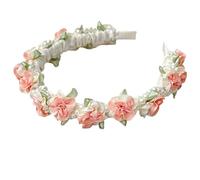 Flower Crown with Pearl Accents, Artificial Jasmine Floral Headband for Bohemian Weddings, Women's Hair Accessory for Beach Ceremonies and Festival Events (Pink)