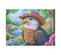 Flower-crowned Eagle on Branch by Stream 500 Piece Jigsaw Puzzle for Adults Teens Post Work Wind Down Mind Calming Whimsical Design for Friends 500 PCS