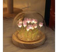 Flower Crystal Ball Night Light Led Tulip Night Lights with Wooden Base Battery Operated Atmosphere Nights Light Atmospheres Simulation Sleep Children Girl Couple Friends Gift Atmosphere (Purple)
