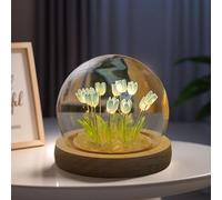 Flower Crystal Ball Night Light Led Tulip Night Lights with Wooden Base Battery Operated Atmosphere Nights Light Atmospheres Simulation Sleep Children Girl Couple Friends Gift Atmosphere (Blue)