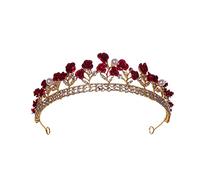 Flower Crystal Crown Red Rose Elegant Hairband Headband Diadem Women Bridal Wedding Hair Accessories Jewelry Gold Color (Metal color : Gold)