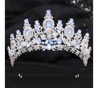 Flower Crystal Opal Tiara For Women Wedding Girls Birthday Party Elegant Crown Hair Accessories H221 SilverOpalBlue