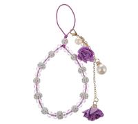 Flower Crystal Phone Pendant Decorative Lanyard for Girls and Mums | Purple Handcraft Charm, Wrist Strap for Camera or Zero Wallet, Can Serve as Key Chain