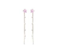 Flower Crystal Tassel Earrings - Iridescent Flower Stud with Long Pearl Chain Dangle | Elegant Drop Earrings for Women (Party & Daily Wear)
