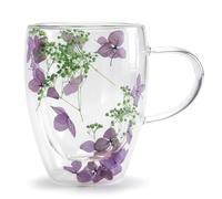 Flower Cup Flower Tea Cup, 50ml Dual Layer Glass Mug with Handle Aesthetic Unique Coffee Mugs Temperature Resistant for Milk Juice Tea Beverage