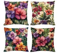 Flower Cushion Covers 30x30 cm Set of 4 Outdoor Cushions Waterproof Garden Cushions Linen Throw Pillow Covers Plant Double Sided Printing for Indoor Sofa Outdoor Patio Balcony Fall Decor,Gifts M247