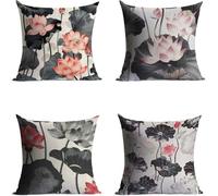 Flower Cushion Covers 35 x 35, Chinese Style Pillow Cases 4 Pack, Sofa Bed Decor Cushion Covers 35x35cm with Invisible Zipper Heat Absorbing Breathable for All-Season Who Sweat Easily Gifts BZTH-6076