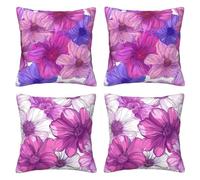 Flower Cushion Covers 35 x 35 cm Pack of 4 Velvet Cushion Cover Soft Small Sofa Cushions 14 x 14 Inch Square Purple Pink Throw Pillow Cases for Couch Sofa Livingroom Bedroom Farmhouse Decor -LI519