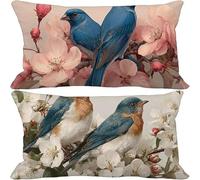 Flower Cushion Covers 40 x 80 cm Set of 2, Outdoor Cushion Covers Bird Waterproof Linen Decorative Pillows Cases Double Sided Printed for Bedroom Living Sofa Garden Balcony Home Decor Gifts -v4440