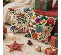Flower Cushion Covers 50 x 50 Red Cushions Set of 2 with Invisible Zipper Double Sided Pattern Velvet Throw Pillow Covers, Decorative Pillowcases for Garden Bench Patio Home Bedroom Sofa Bed 1B-261