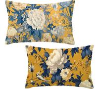 Flower Cushion Covers 60x80cm, Velvet Orange Cushions Waterproof, Soft Comfort Decorative Throw Pillowcases for Sofa, Bed, Car, Garden - Set of 2 Pillow Covers, Ideal Home Decor for All Seasons Y-135