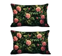 Flower Cushion Covers 70x90cm Outdoor Cushions Waterproof Linen Pack of 2 Pink Throw Pillow Covers with Invisible Zipper,Pillowcases for Garden Furniture Sofa Bench Farmhouse Home Decor Patio G480