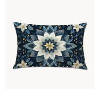 Flower Cushion Covers Blue Sofa Cushions Covers 60cm x 90cm Large Velvet Throw Pillow Case with Invisible Zipper, Rectangular Decorative Pillow Case for Home Living Room Bed Couch 23.6 x 35.4 in 2Y-73