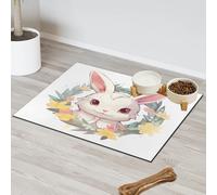 Flower Cute Rabbit Easter Pet Feeding Mat for Cat Dog Water Bowl Food Mats Pet Feeding Mats Absorbent Nti-Slip Contain Spills Protects Floors Placemat 60.9 x 81.2 cm