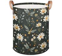 Flower Daisy Butterfly Laundry Basket Foldable Daisy Laundry Hamper Round Storage Basket With Handle For Bathroom/Laundry Storage/Bedroom Storage Basket