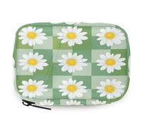 Flower Daisy Check Pattern Pill Organizer Travel Medicine Case with Zipper Daily Vitamin Storage Bag Portable 8 Slot Weekly Pill Box Supplement Holder for Home Office Gym Travel