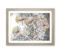 Flower Dandelion Seeds No.1 Modern BG Framed Print | A3 Oak Framed Wall Art | Ready to Hang | Modern Floral Picture | Living Room Bedroom Lounge Office