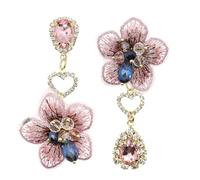 Flower Dangle Earrings Bohemian Pendant Statement Petal Earrings Cubic Zirconia Wedding Drop Earrings Crystal Rhinestone Flowers Earrings Romantic Unique Elegant Flower Jewelry Gift