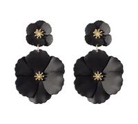 Flower Dangle Earrings Boho Layered Floral Petal Drop Earrings Statement Beach Large Double Flower Stud Earring for Women Statement Vacation Jewelry, Metal, metal