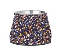 Flower Dark Blue Pets Water&Food Bowls Non Slip Stainless Steel Raised Cat Bowl for Slow Feed Dogs Comfort Feeding