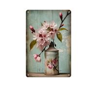 Flower Decor Cherry Blossom Metal Tin Sign - Japanese Cherry Blossom Branch Design Decorative Aluminum Sign, 5.5x8 Inches, Zen Asian Inspired Home Office Decor