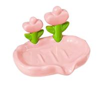 Flower Decor Soap Dish, Cute Plastic Drain Self Draining Holder, Non-slip Bathroom Accessories Creative Soap Box(pink)