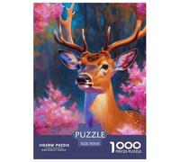 Flower - Deer Jigsaw Puzzles Puzzles for Adults Kids. 1000 Piece Great Gifts Challenge Toy Educational Game Home Decoration for Adults& Kids Age 14 Years Up 70x50cm/1000pcs