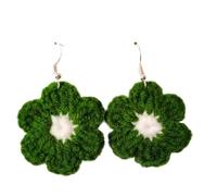 Flower Design Earrings,Personalized Earrings, Handmade cute little flower crocheted sweet wool earrings(Green)