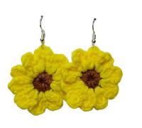 Flower Design Earrings,Personalized Earrings, Handmade cute little flower crocheted sweet wool earrings(Yellow)