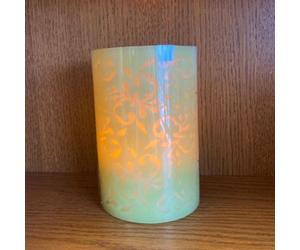 Flower Design Real Wax Led Candle - Battery Powered Handcrafted Faux Flameless Floral Pillar Candlelight - H15 X 10Cm, Green