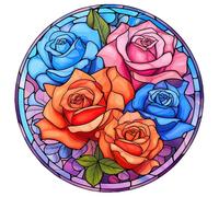 Flower design Suncatchers. 14cm Stained glass design, made on clear acylic which emulates a glass effect. (ROSE)
