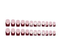 Flower Designs Short Acrylic Press On Nails Glossy Wedding Nails Art Square False Nails Full Covers Artificial Nails Set