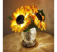 Flower Desk Lamp, Sunflower USB Rechargeable Touch Stepless Dimming Table Lamp, LED Artificial Plants Flower with Vase Night Light, Glass Vase Lamp for Room Home Festival Decor (Sunflower - 3 Head)